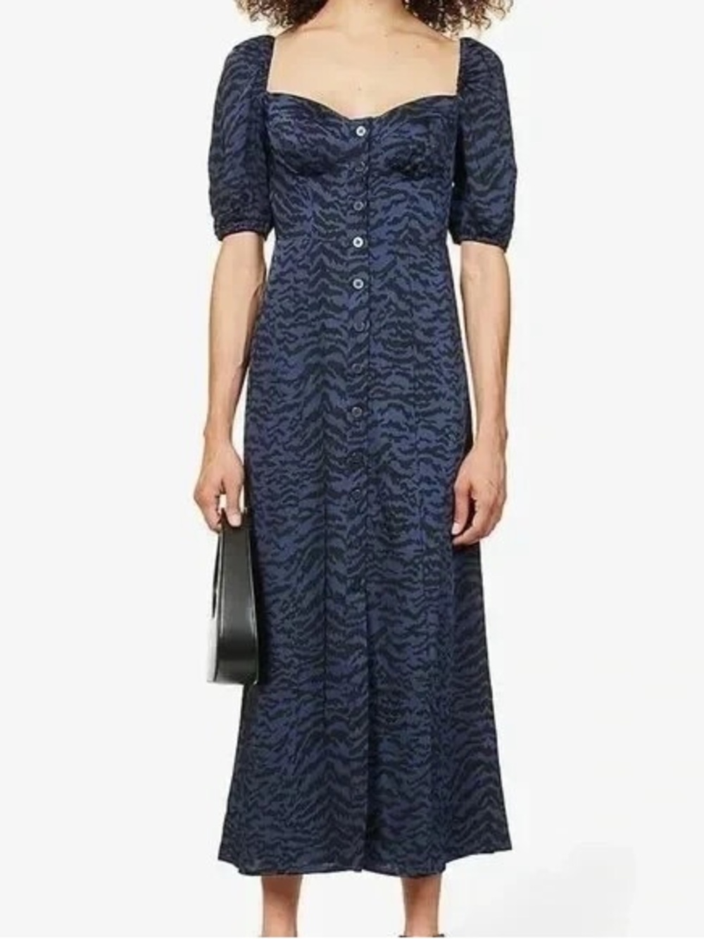 Good American- Corset Style Navy Black Zebra Print Puff Sleeve Maxi Dress  2